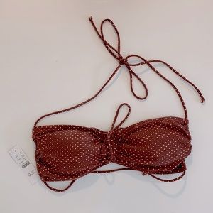 JCREW RUCHED HALTER BIKINI TOP IN POLKA DOT MEDIUM NWT